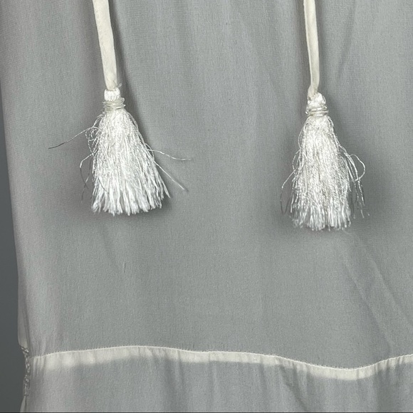 CALYPSO ST. BARTH SILK SMOCKED NOTCH TUNIC CROCHET LACE SEQUIN TRIM MINI DRESS - Picture 12 of 14